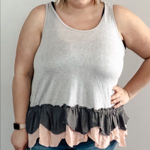 Gray and pink ruffle racerback tank top NWT XL